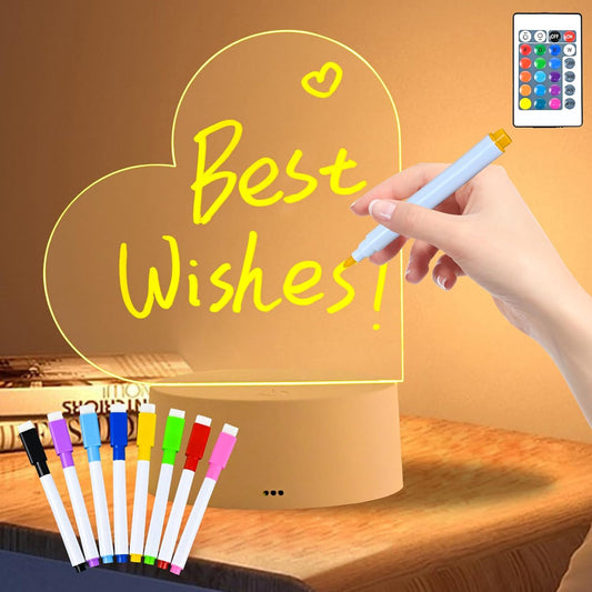 Luce notturna LED personalizzabile con lavagna acrilica 16 colori RGB con telecomando"