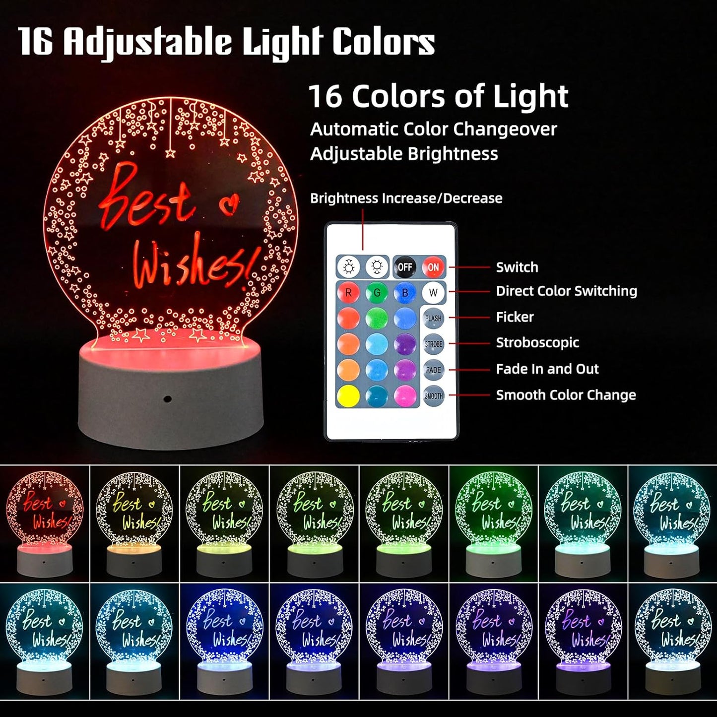 "Luce notturna decorativa LED multicolore con base in legno e incisione personalizzata"